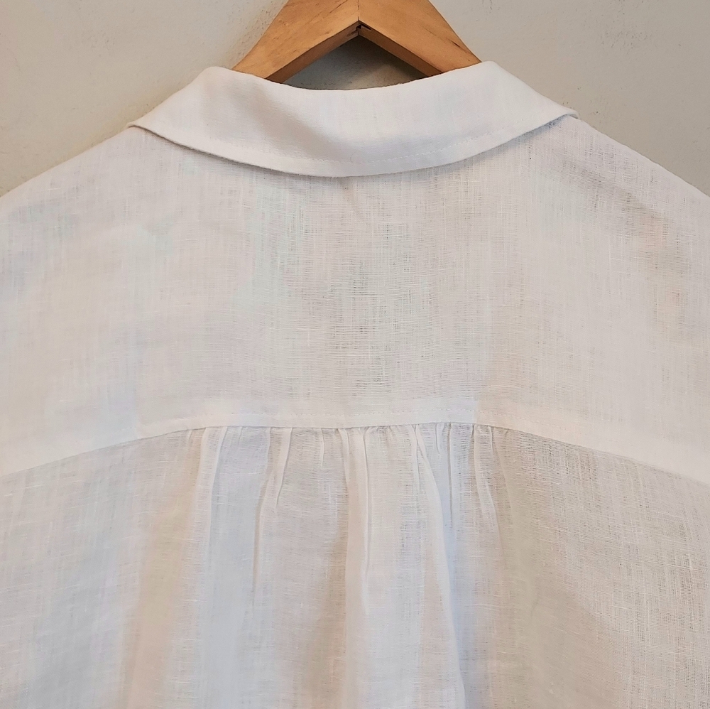 Bella Dahl NEW White Linen Ruffled Short Sleeve Top Shirt Blouse Size Medium - Picture 11 of 15